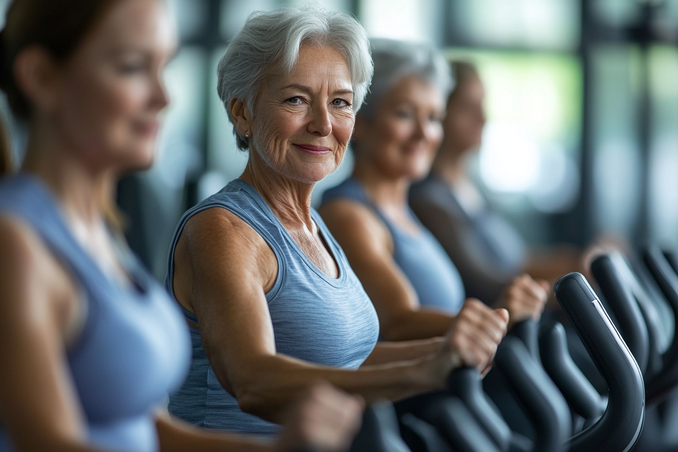 Активні люди старшого віку займаються фітнесом з використанням технологій